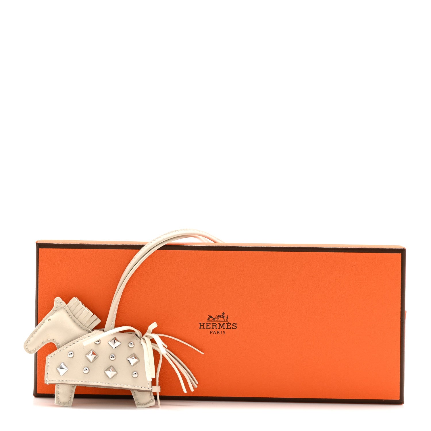 Hermes Milo Lambskin Studded Grigri Rodeo Robeo Rock Horse Bag Charm PM Craie 6 of 6