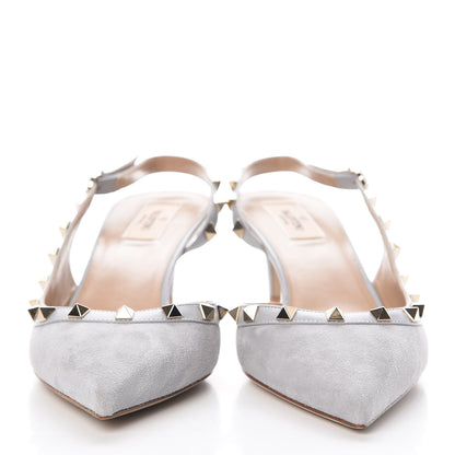 Valentino Garavani Suede Nappa Rockstud Half D'Orsay Slingback 50mm Pumps 41 Pastel Grey 2 of 8