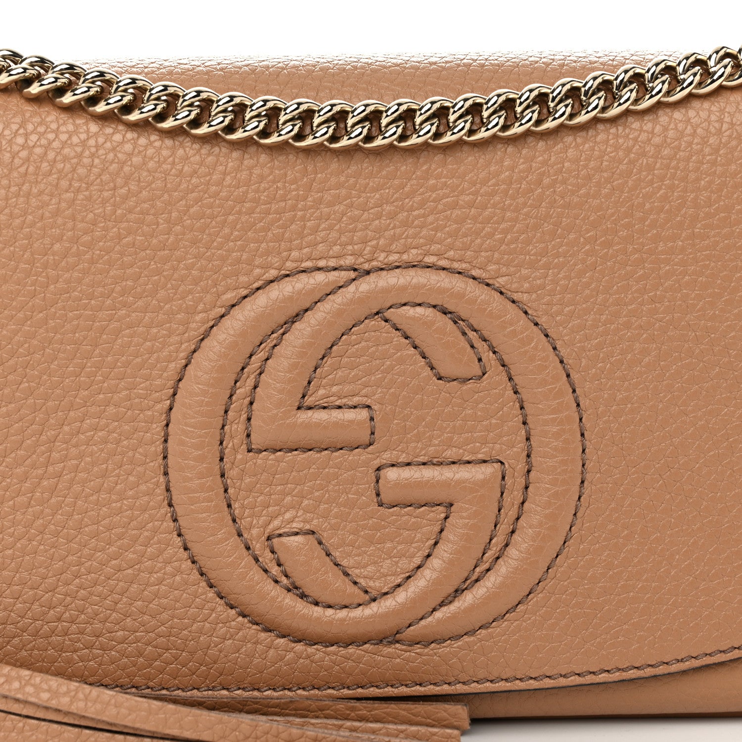 Gucci Pebbled Calfskin Medium Soho Flap Crossbody Camelia 8 of 10