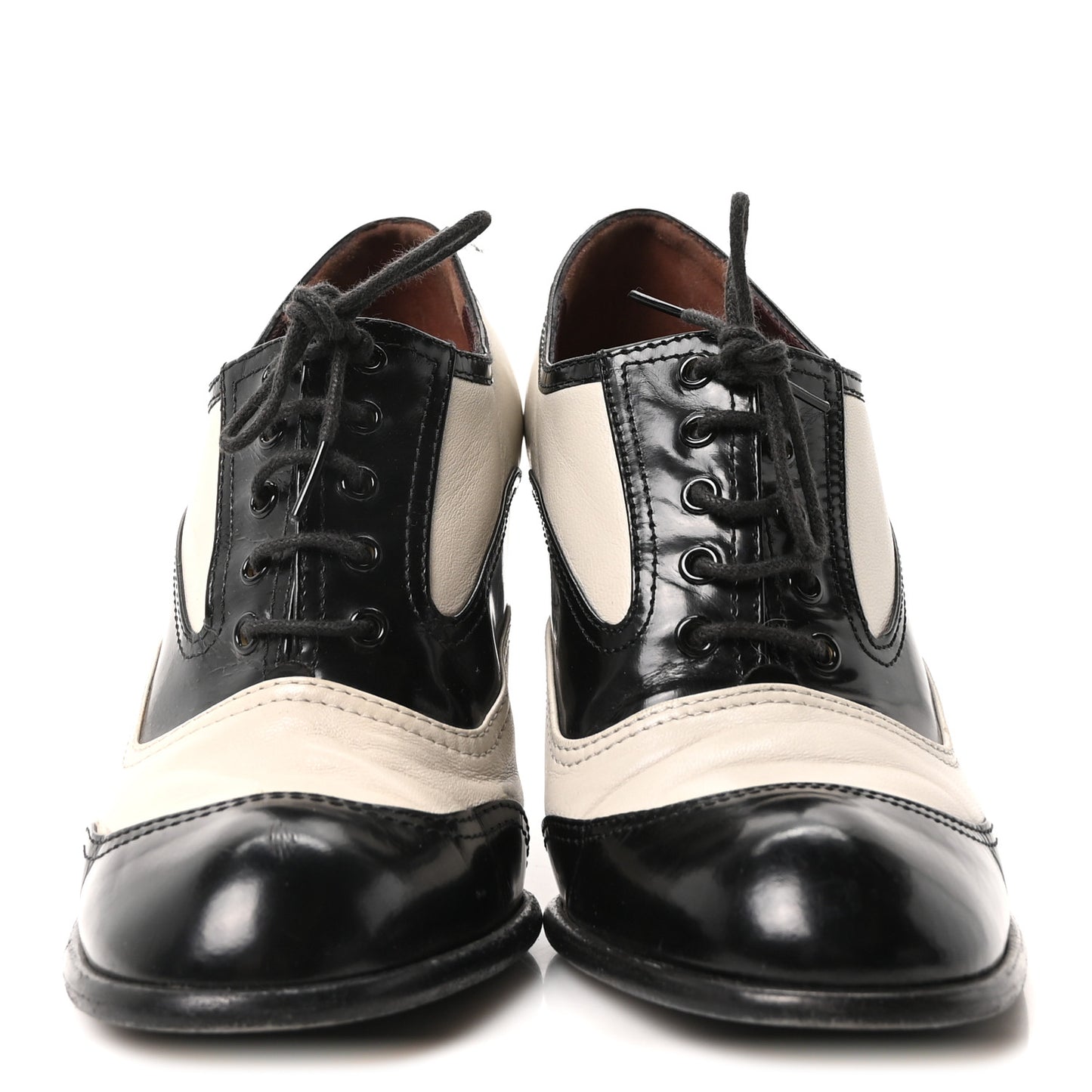 Calfskin Oxford Lace Up Booties 36 Black Beige