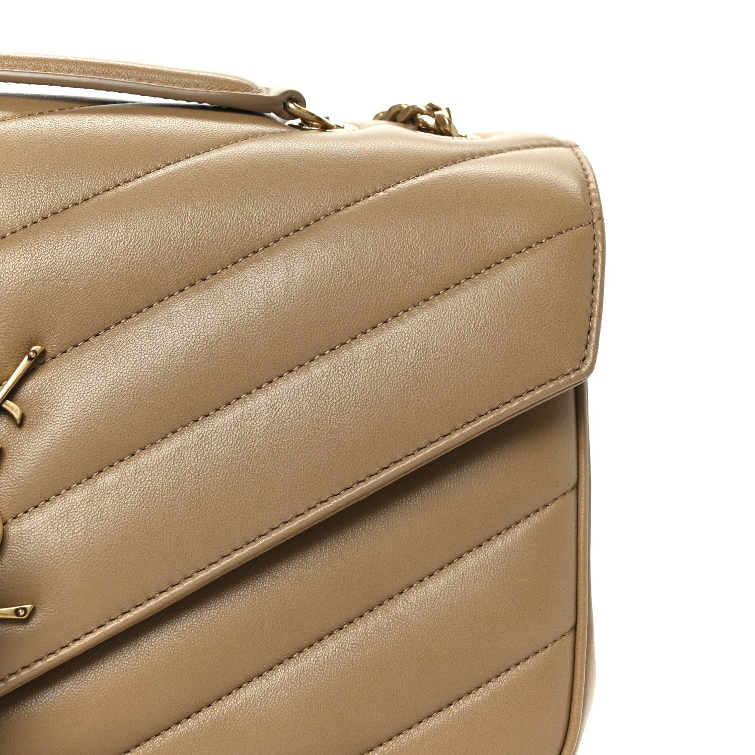 Saint Laurent Lambskin Chevron Quilted Medium LouLou Natural Tan 12 of 15