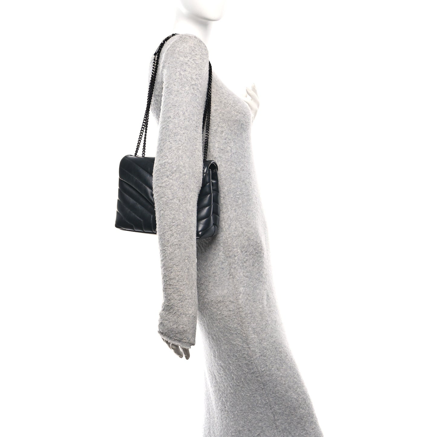 Calfskin Y Quilted Monogram Monochrome Small Loulou Chain Satchel Black