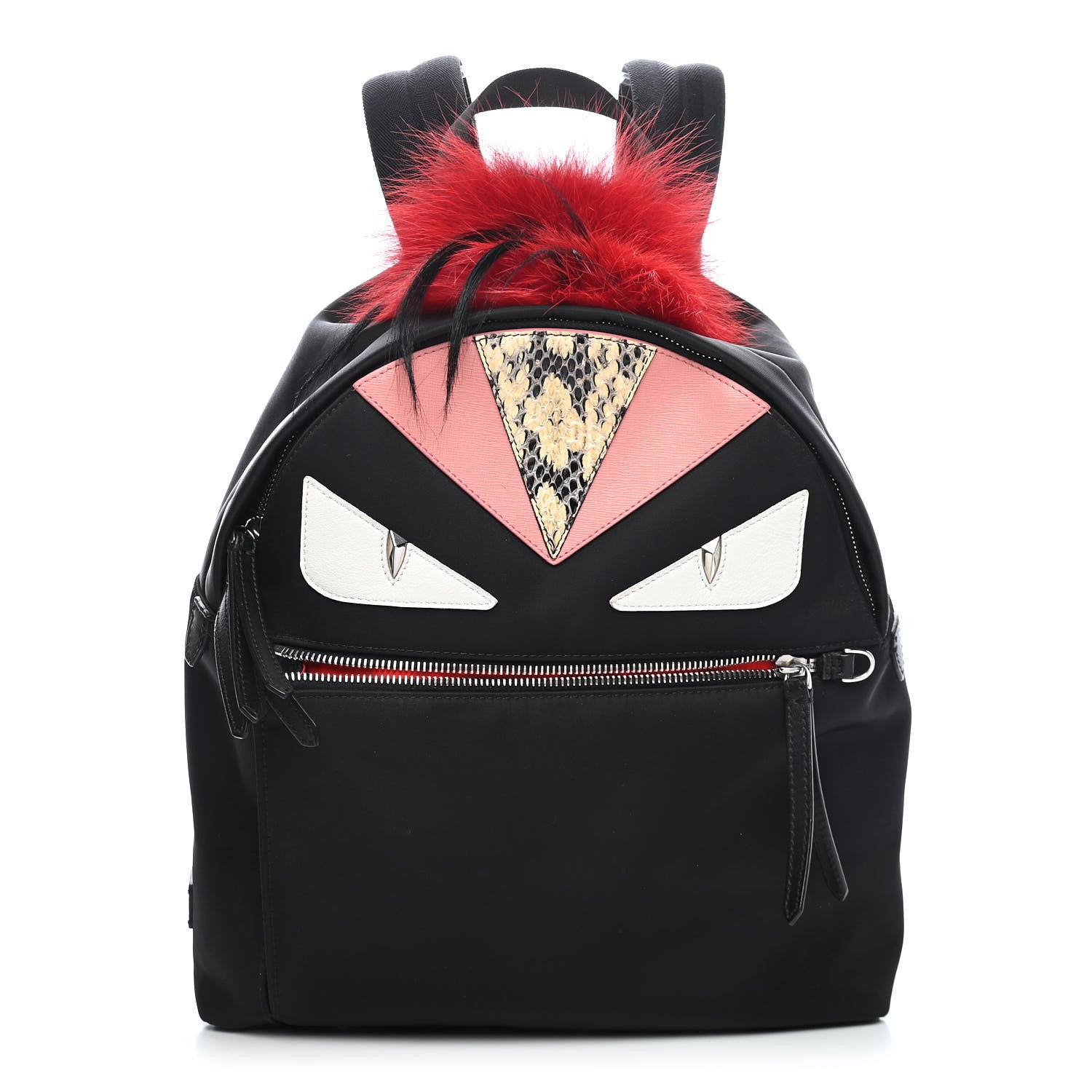Fendi Nylon Vitello Dolce Elaphe Fox Fur Monster Eyes Backpack Black Natural Bordeaux Multicolor 1 of 8