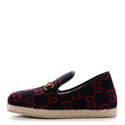 Gucci Covered Wool GG Monogram Womens Fria Horsebit Loafers 37.5 Blue Red Butterscotch 1 of 10