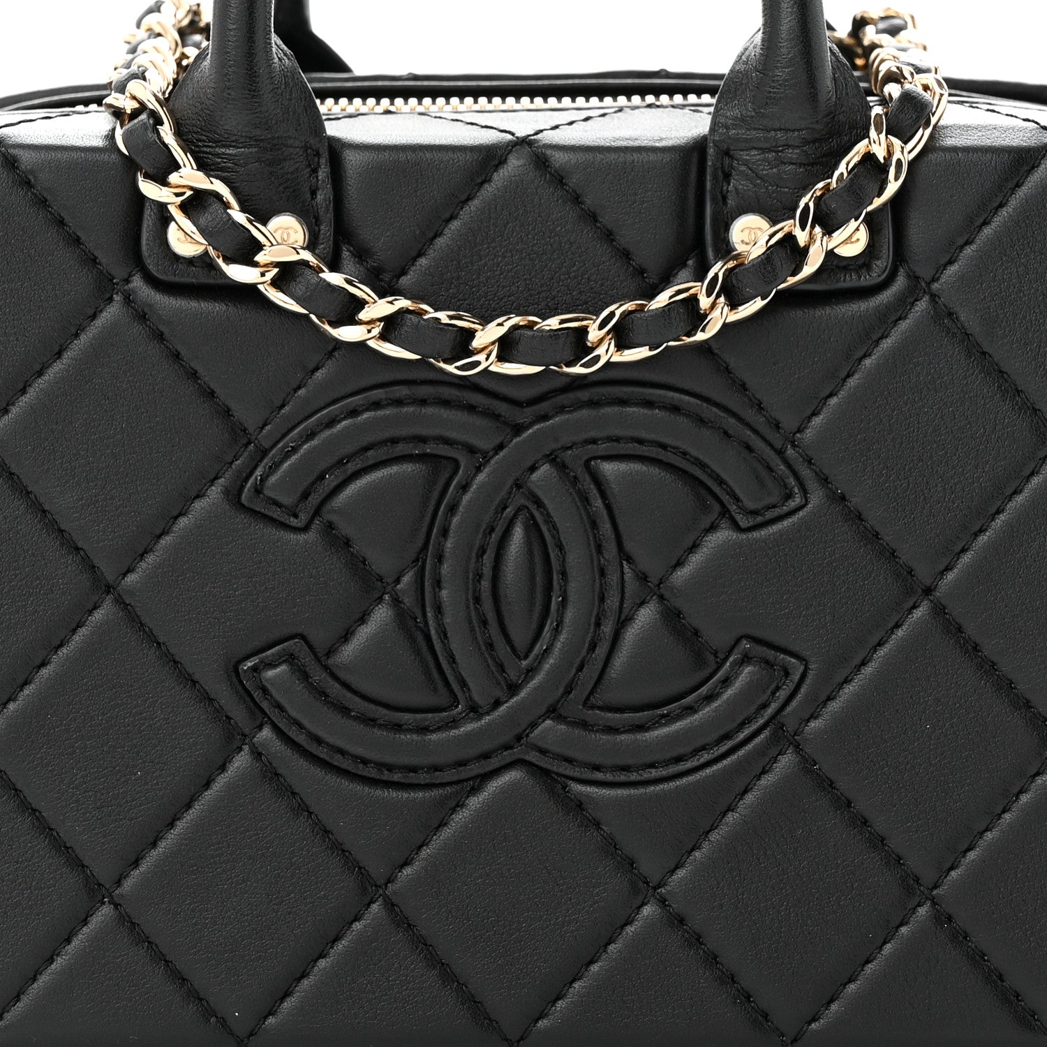 Chanel Calfskin Quilted Small Studded Square Vanity Case Black 8 of 10