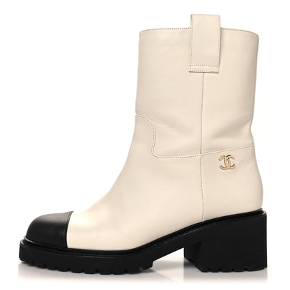 Chanel Calfskin CC Ankle Boots 38 White Black 1 of 8