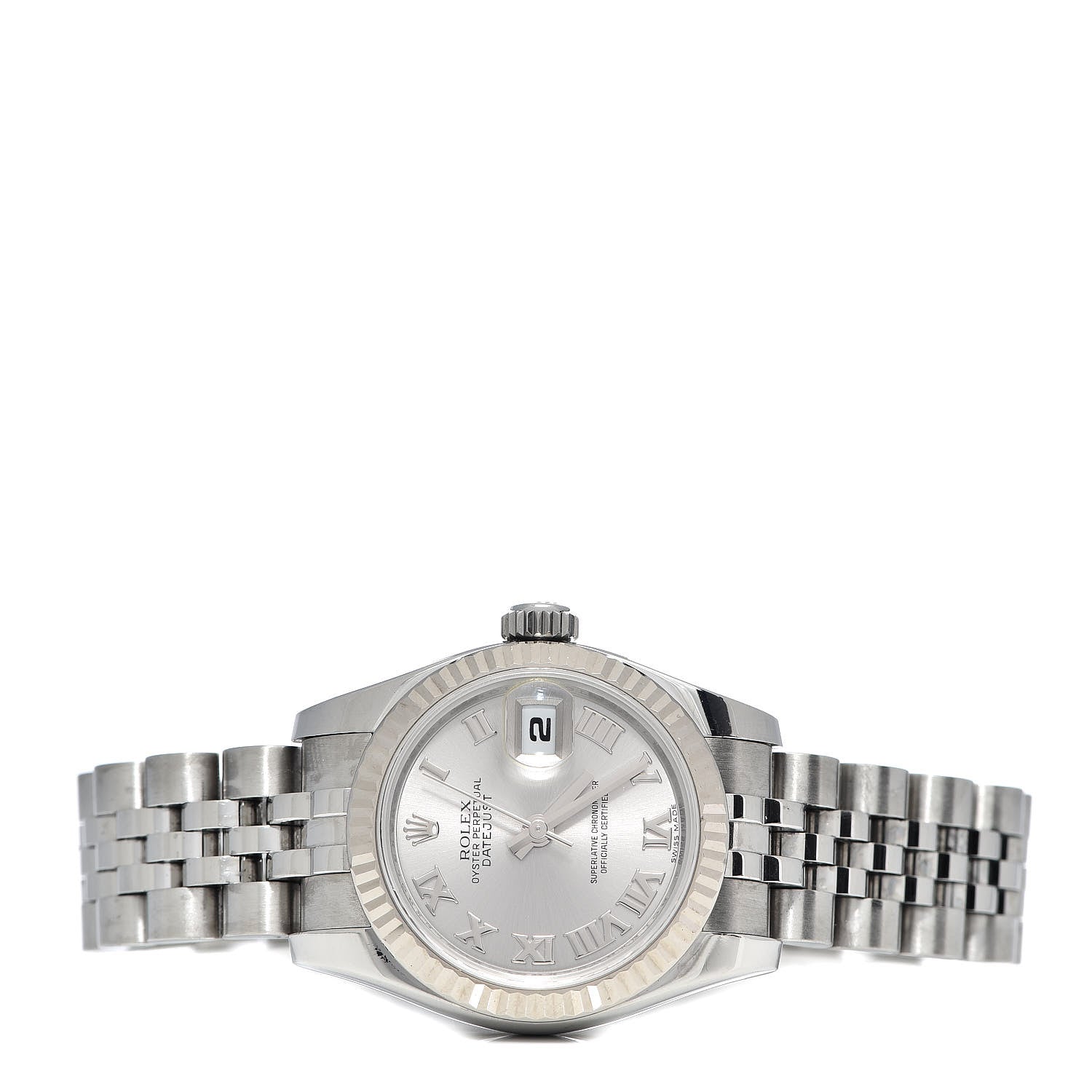 Rolex Stainless Steel 18K White Gold 26mm Oyster Perpetual Datejust Watch Silver Roman 179174 3 of 8