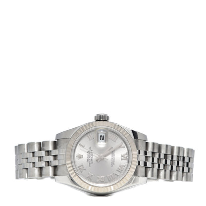 Rolex Stainless Steel 18K White Gold 26mm Oyster Perpetual Datejust Watch Silver Roman 179174 3 of 8