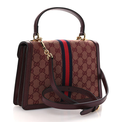 Gucci GG Supreme Monogram Textured Dollar Calfskin Web Small Ophidia Padlock Top Handle Bag Bordeaux 3 of 10