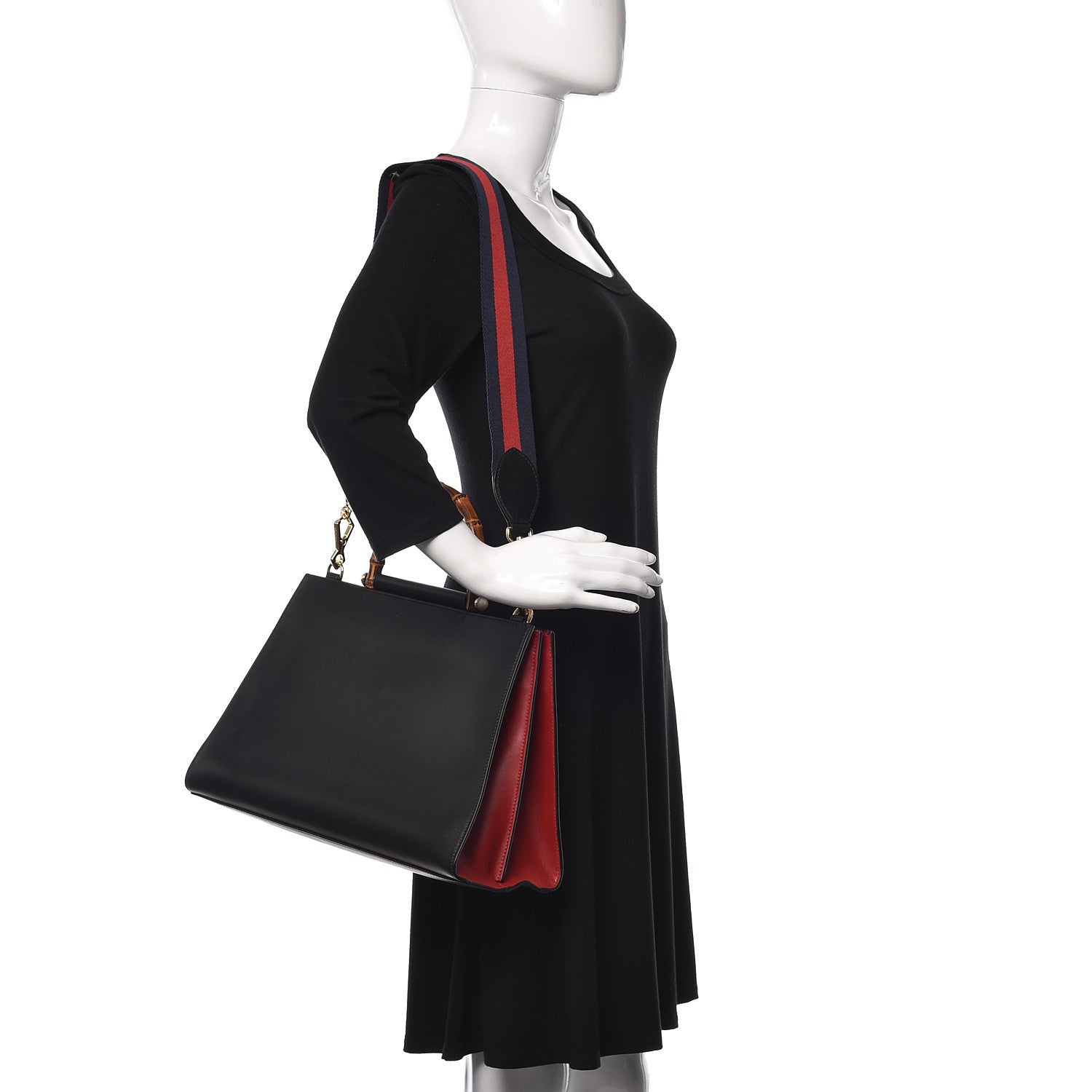Gucci Nappa Bamboo Web Medium Nymphaea Top Handle Bag Black 2 of 11