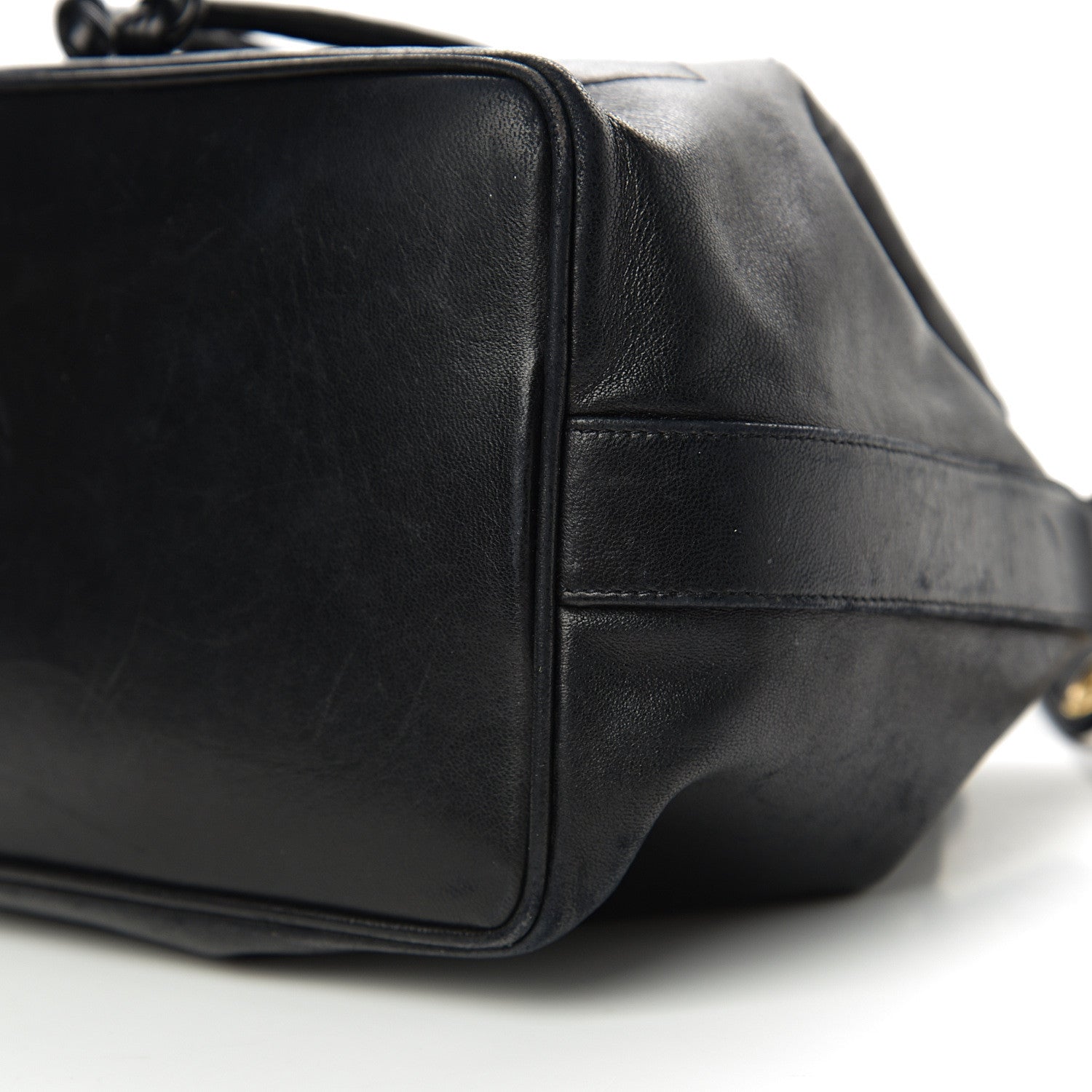 Chanel Lambskin CC Stitched Drawstring Bucket Bag Black 9 of 11