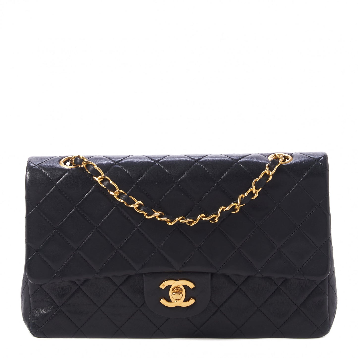 Lambskin Quilted Medium Double Flap Black