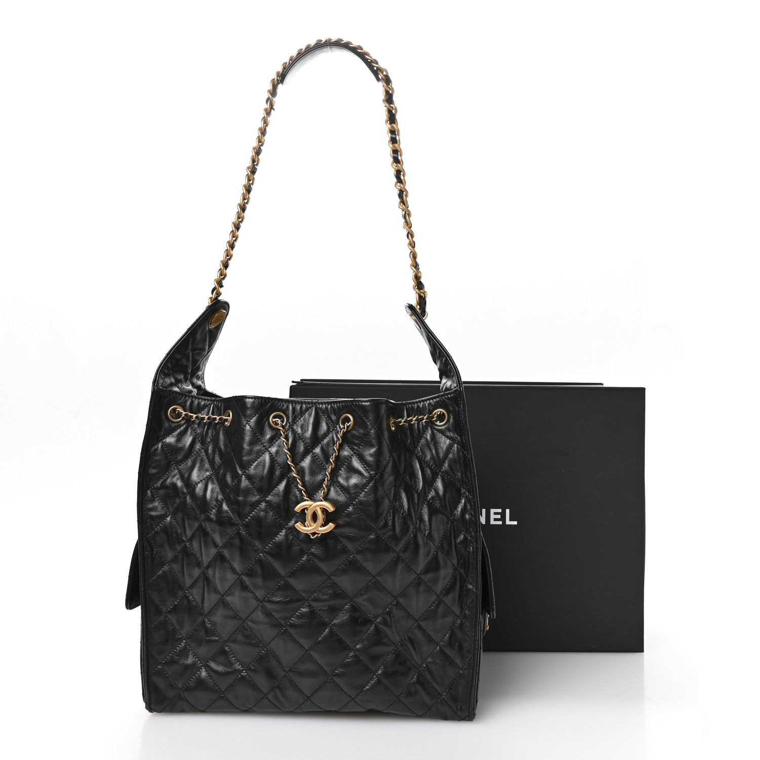 Chanel Shiny Crumpled Calfskin Quilted Medium Chanel 25 Handbag  Black 11 of 11