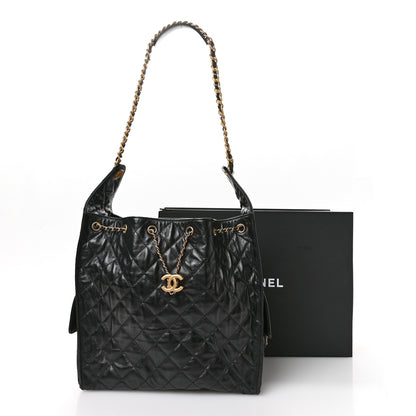 Chanel Shiny Crumpled Calfskin Quilted Medium Chanel 25 Handbag  Black 11 of 11