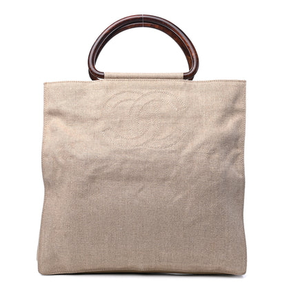 Chanel Canvas Calfskin Wooden Handle Bag Beige 1 of 6