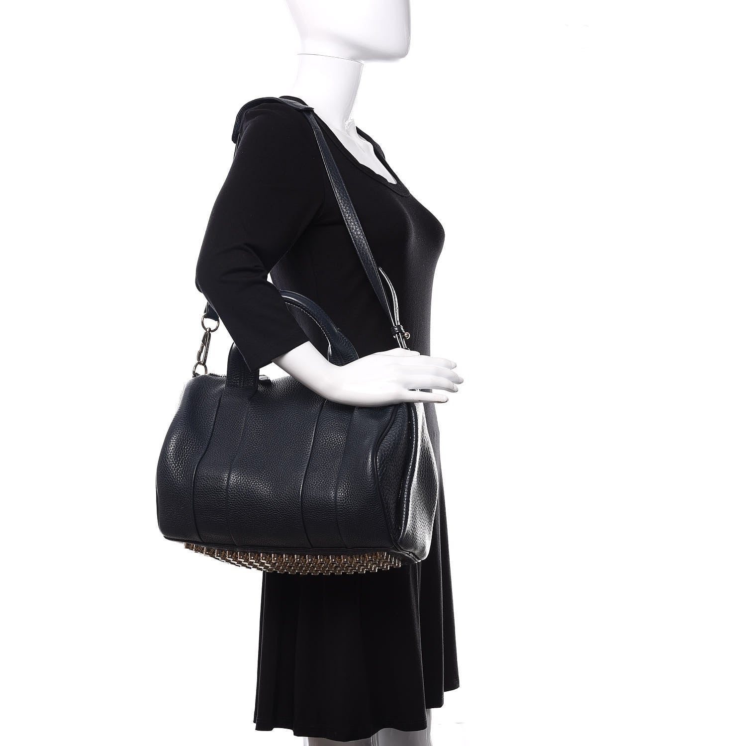 Alexander Wang Pebbled Lambskin Rocco Navy Pale Gold Hardware 2 of 9