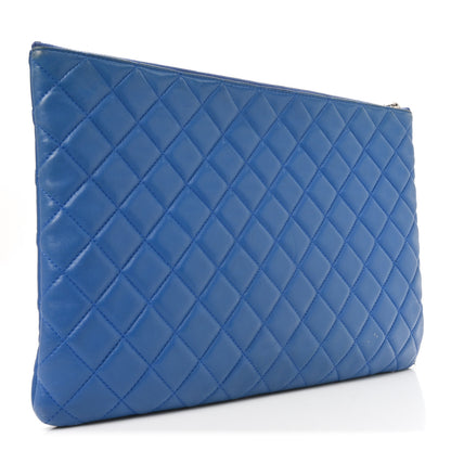 Chanel Lambskin Quilted Large Cosmetic Case Blue 3 of 9