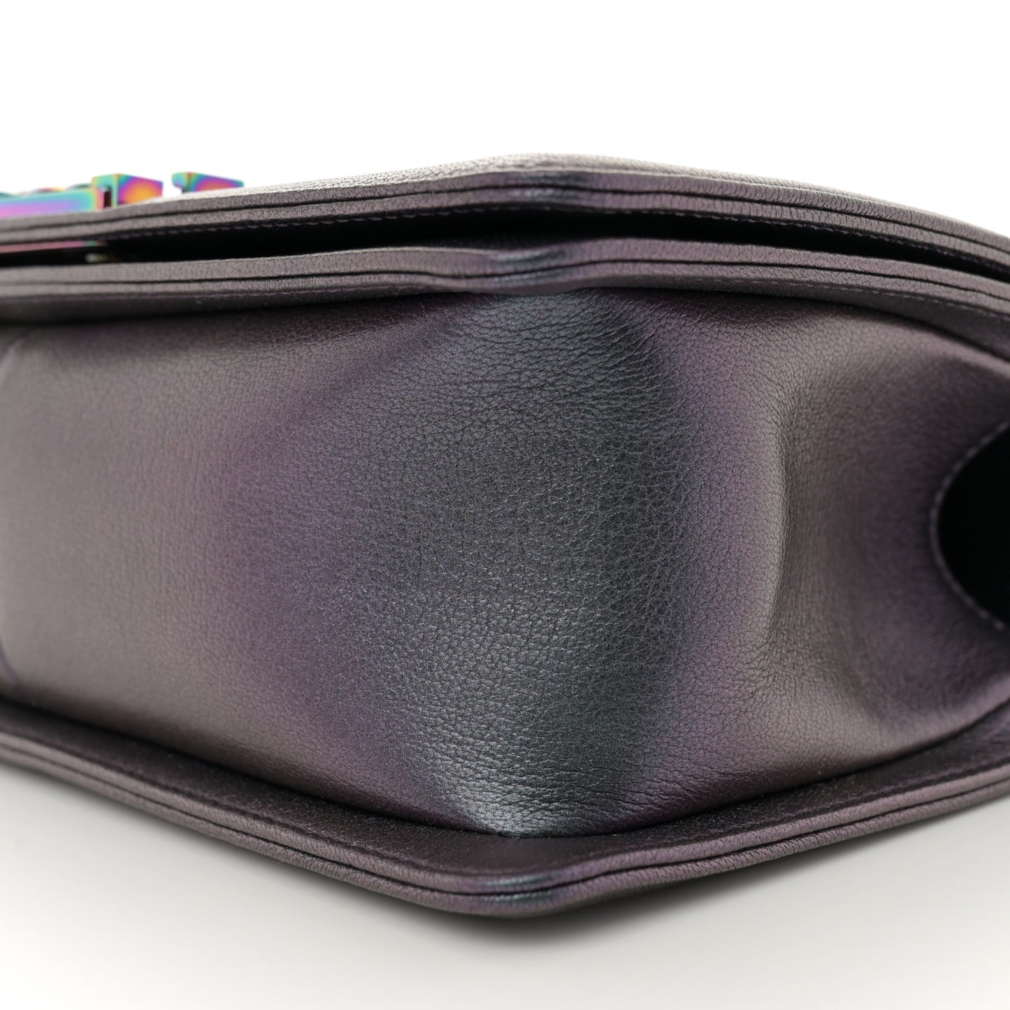 Iridescent Goatskin Quilted Medium Boy Flap Purple