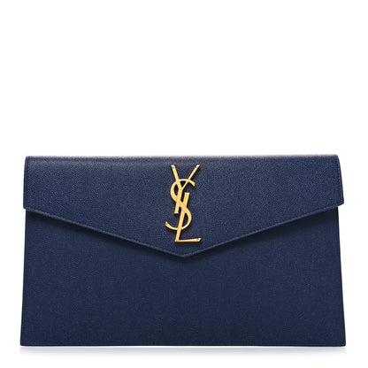 Saint Laurent Grain De Poudre Monogram Uptown Pouch Blue Charron 1 of 7