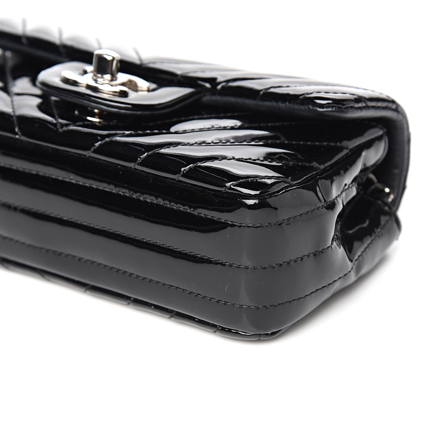 Patent Calfskin Chevron Quilted Extra Mini Flap Black