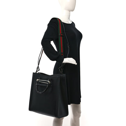 Gucci Textured Dollar Calfskin Web Monochrome Large Diana Tote Bag Black 2 of 11