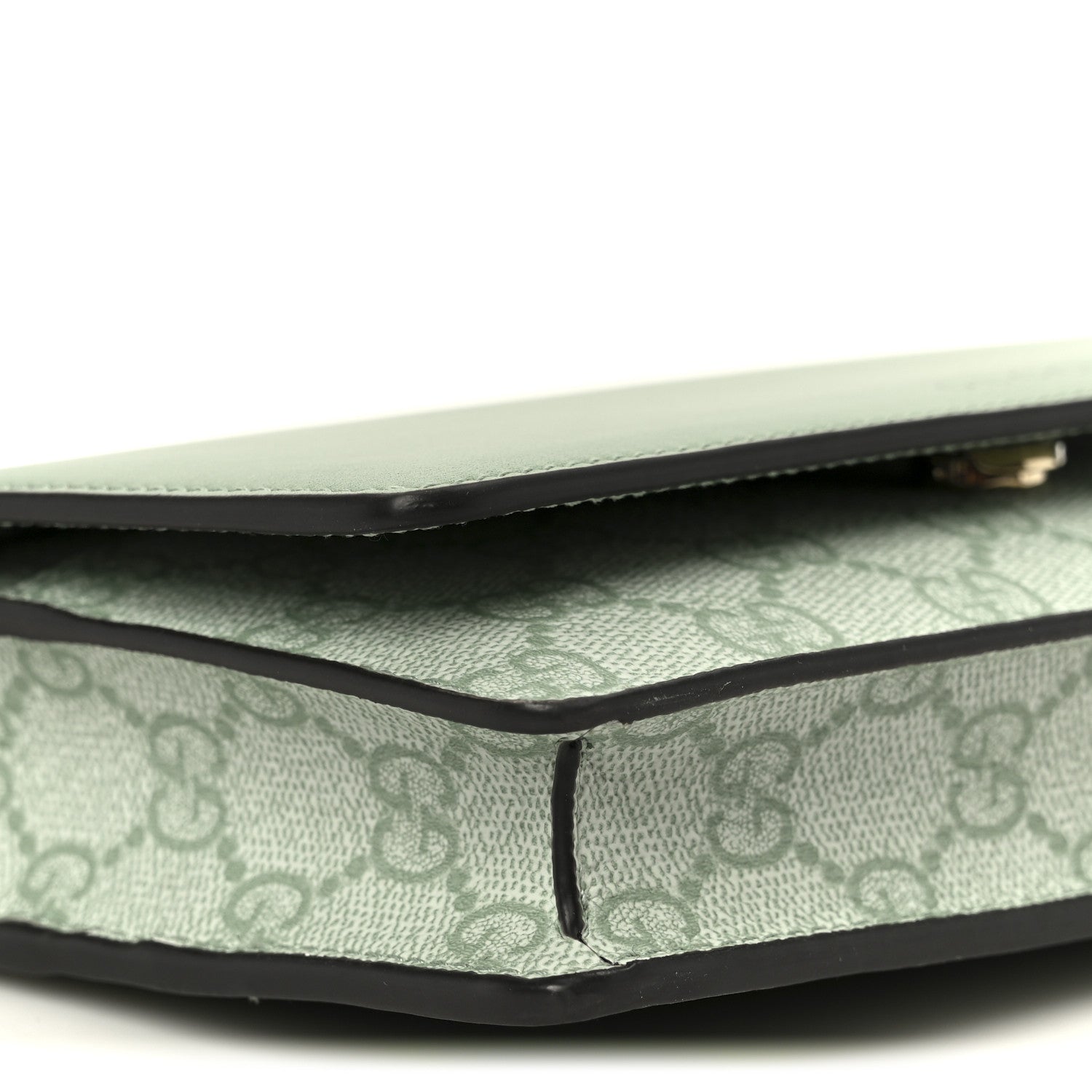 Gucci GG Supreme Monogram Textured Calfskin Emblem Wallet On Chain Sage Green 9 of 11