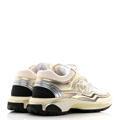 Chanel Fabric Laminated Calfskin Stretch CC Sneakers 39 White Gold Silver 4 of 11