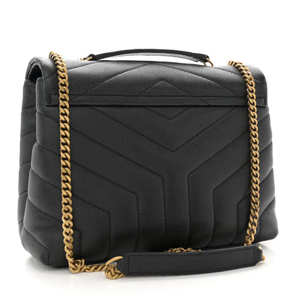 Saint Laurent Grain de Poudre Calfskin Y Quilted Monogram Small Loulou Chain Satchel Black 3 of 11