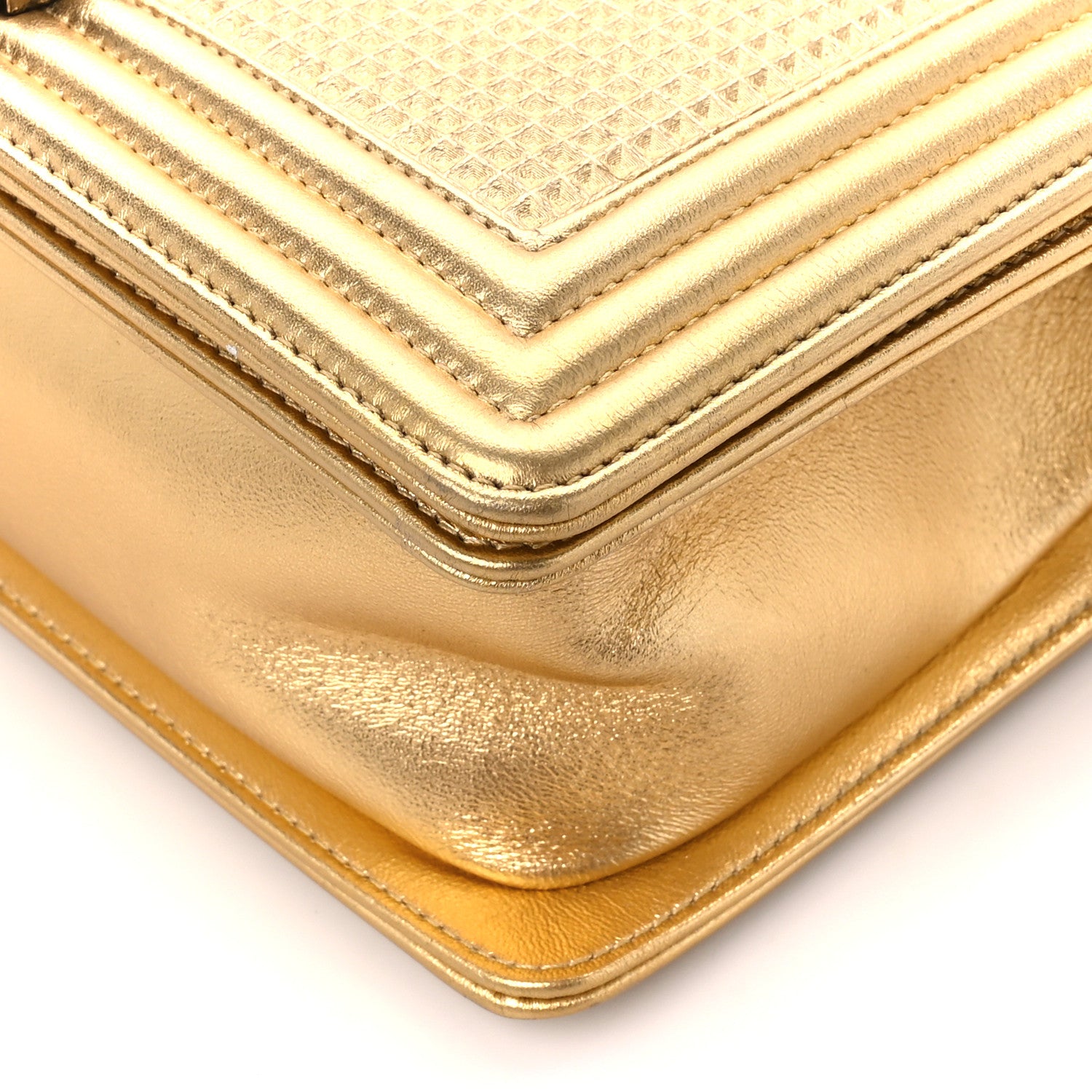 Chanel Metallic Lambskin Embossed Medium Cube Boy Flap Gold 10 of 10