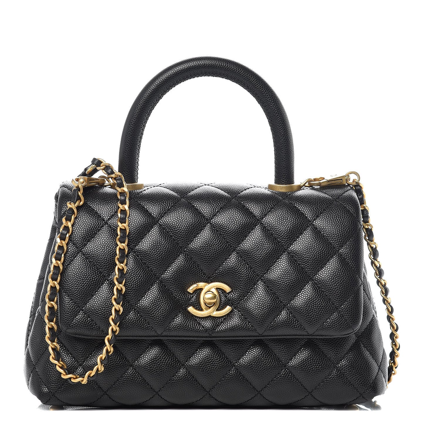 Caviar Quilted Mini Coco Handle Flap Black