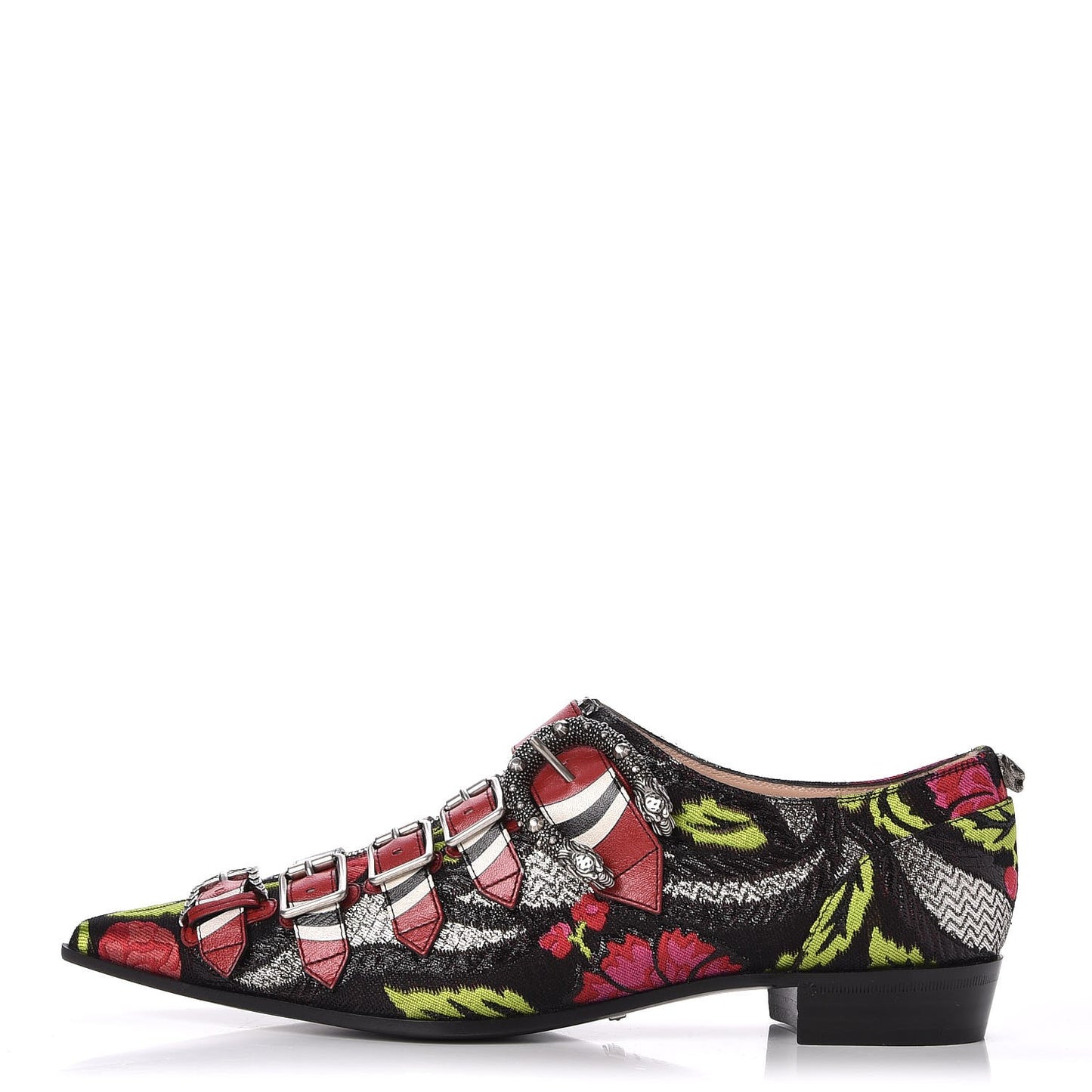 Brocade Embroidered Susan Buckle Loafers 37.5 Black