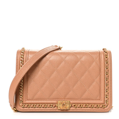 Chanel Caviar Quilted Chain Around Boy Wallet On Chain WOC Dark Beige 1 of 12