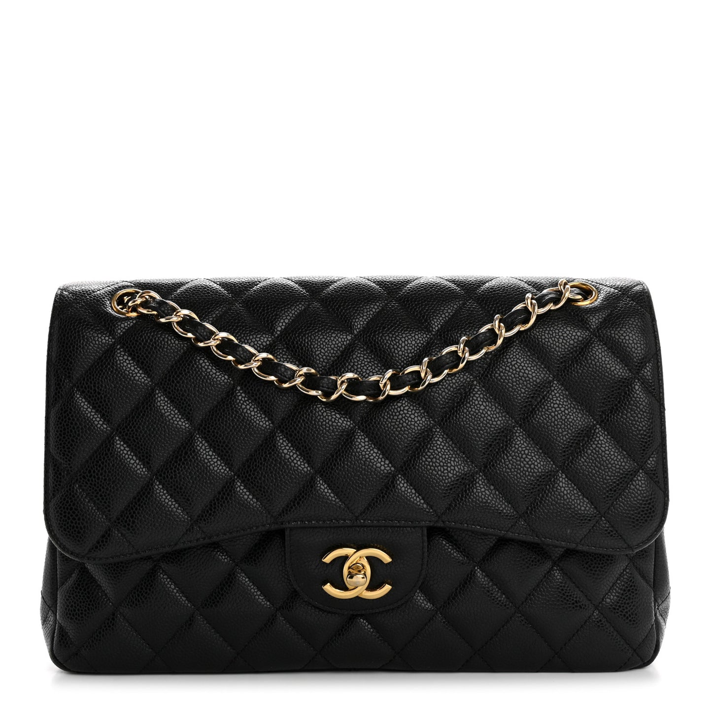 Caviar Quilted Jumbo Double Flap Black