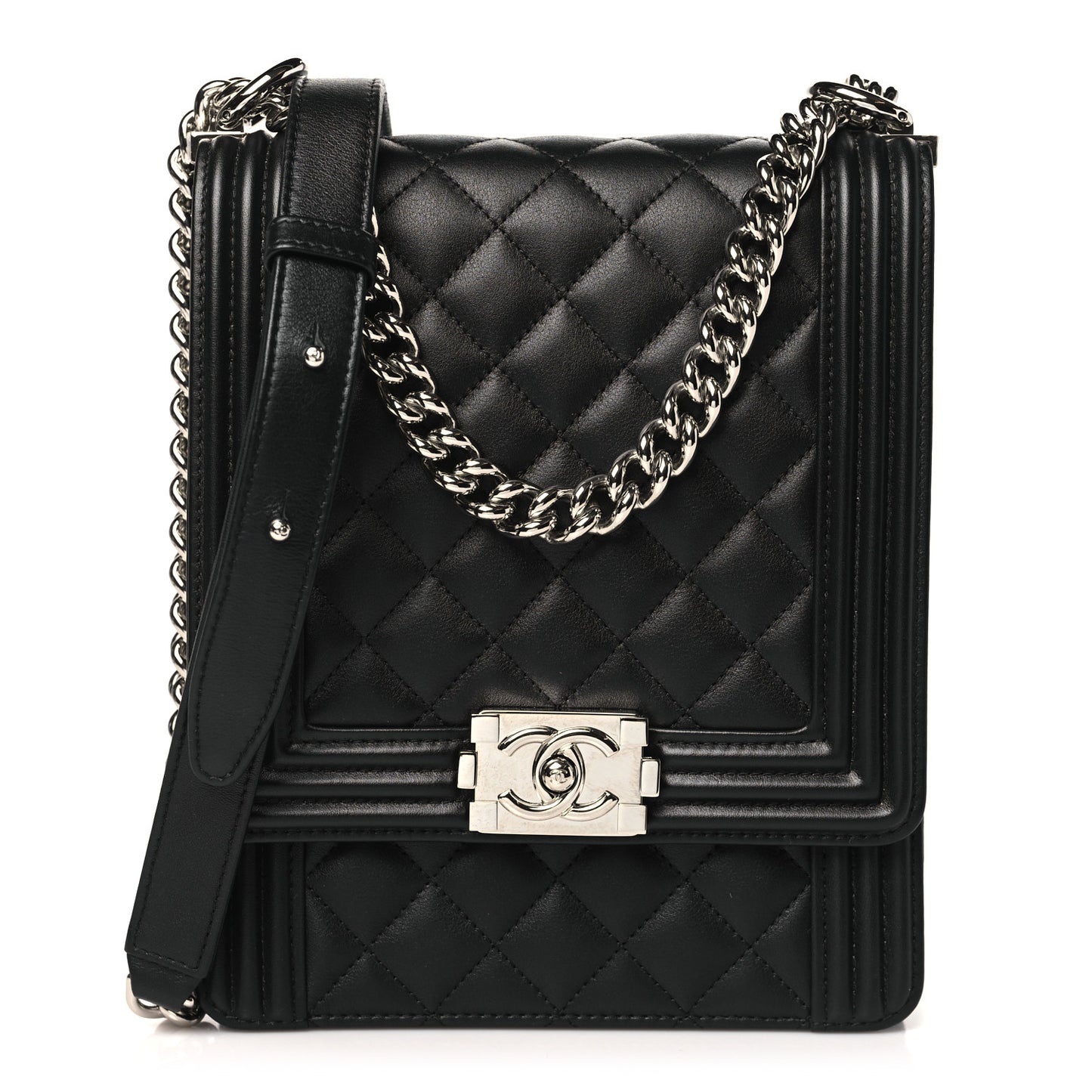 Calfskin Quilted North South Boy Flap Black