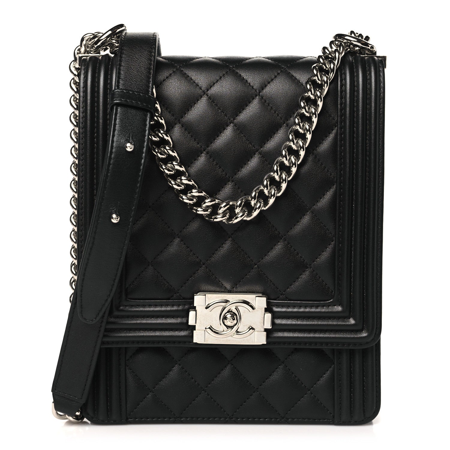 Chanel Calfskin Quilted North South Boy Flap Black 1 of 10