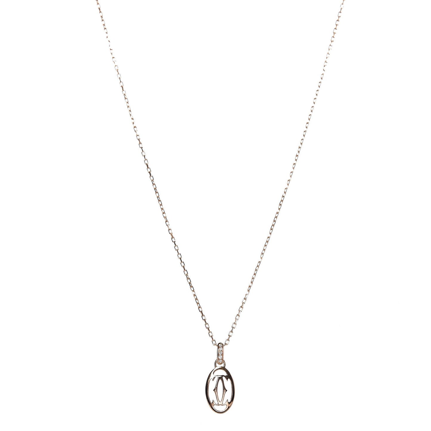 18K Pink Gold Diamond Logo Pendant Necklace