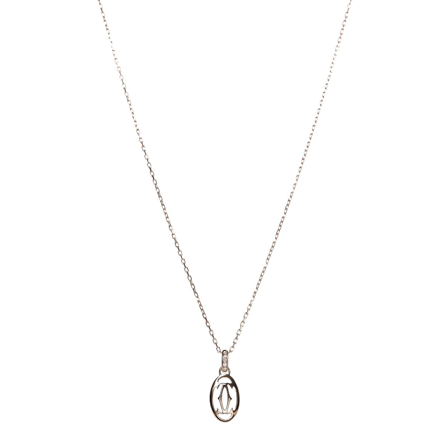 Cartier 18K Pink Gold Diamond Logo Pendant Necklace 1 of 8