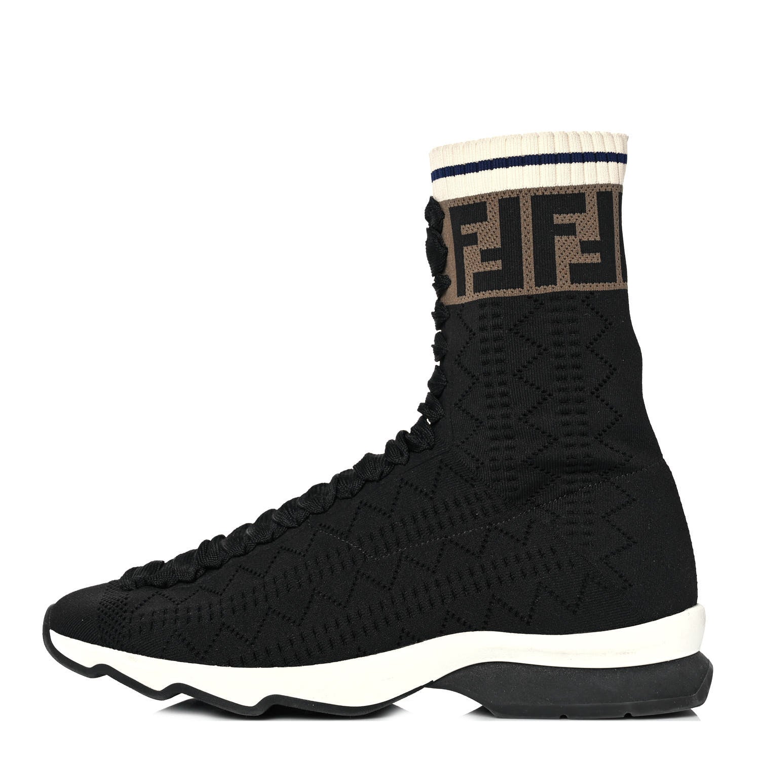 Fendi Stretch Knit Jacquard FF Sock Sneakers 39 Black 1 of 6
