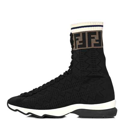 Fendi Stretch Knit Jacquard FF Sock Sneakers 39 Black 1 of 6