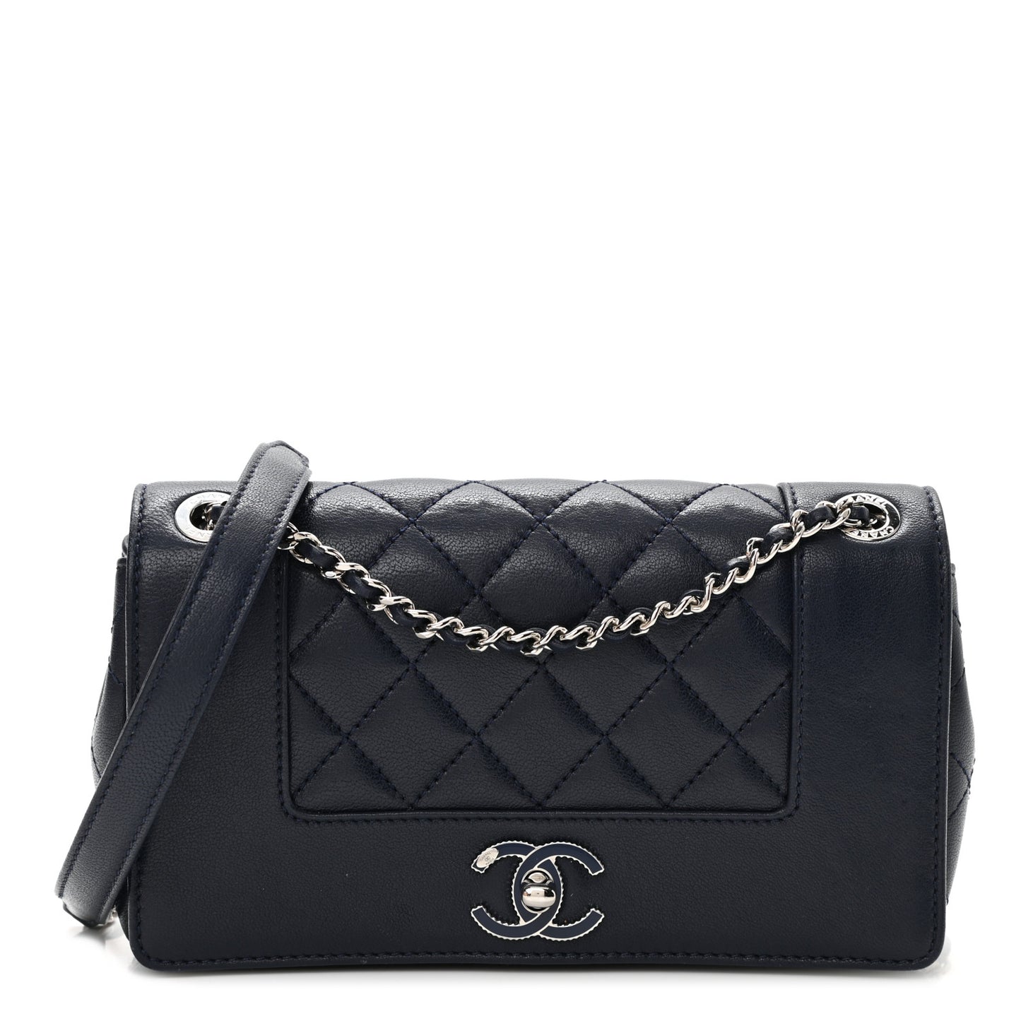 Sheepskin Quilted Small Vintage Mademoiselle Flap Dark Navy
