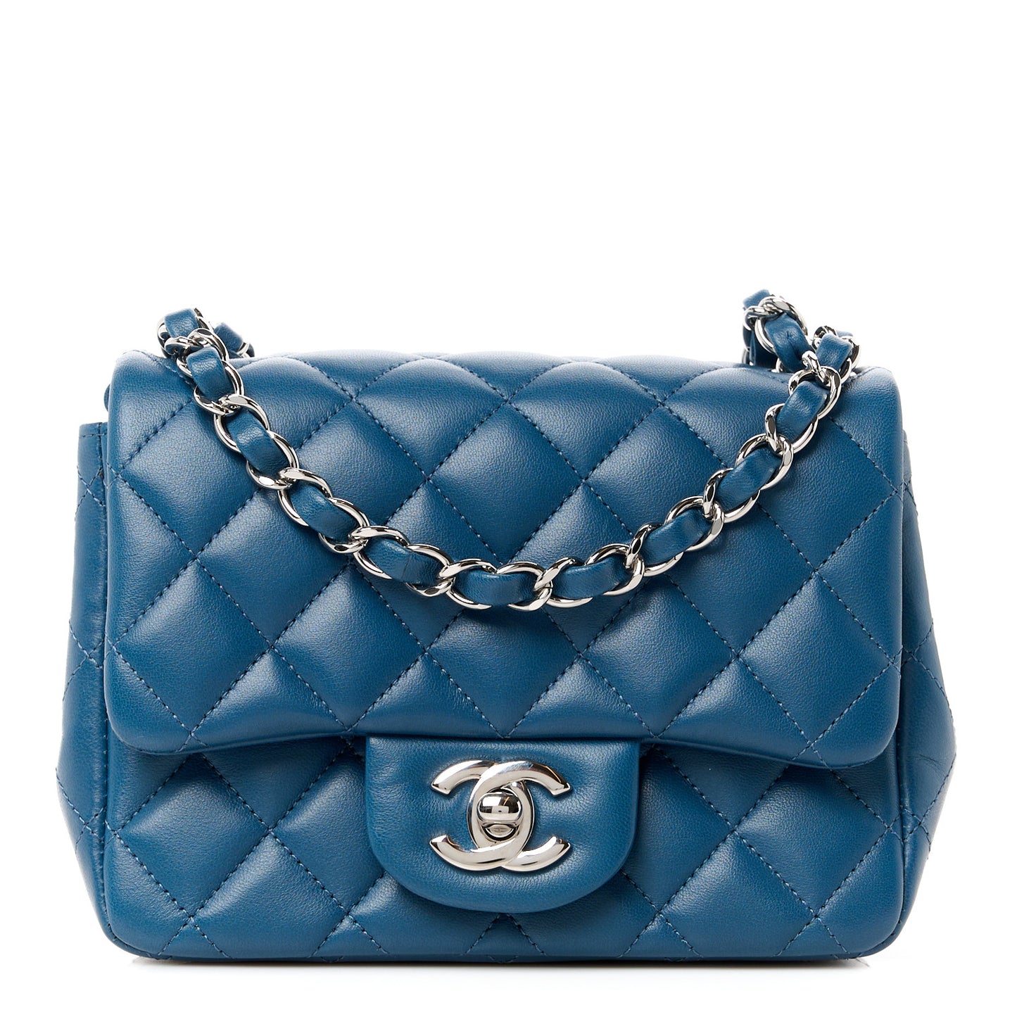 Lambskin Quilted Mini Square Flap Dark Blue