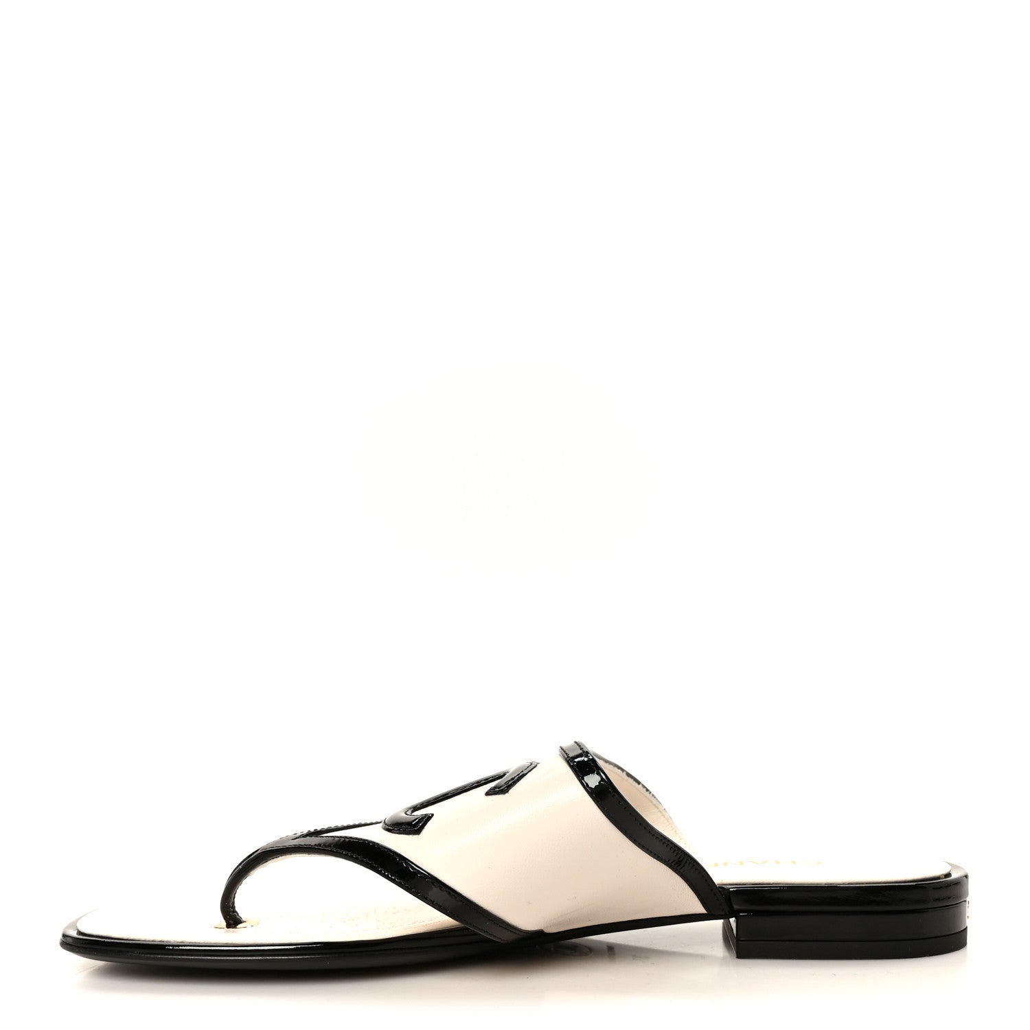 Chanel Lambskin Patent Calfskin CC Thong Sandals 37 White Black 1 of 9
