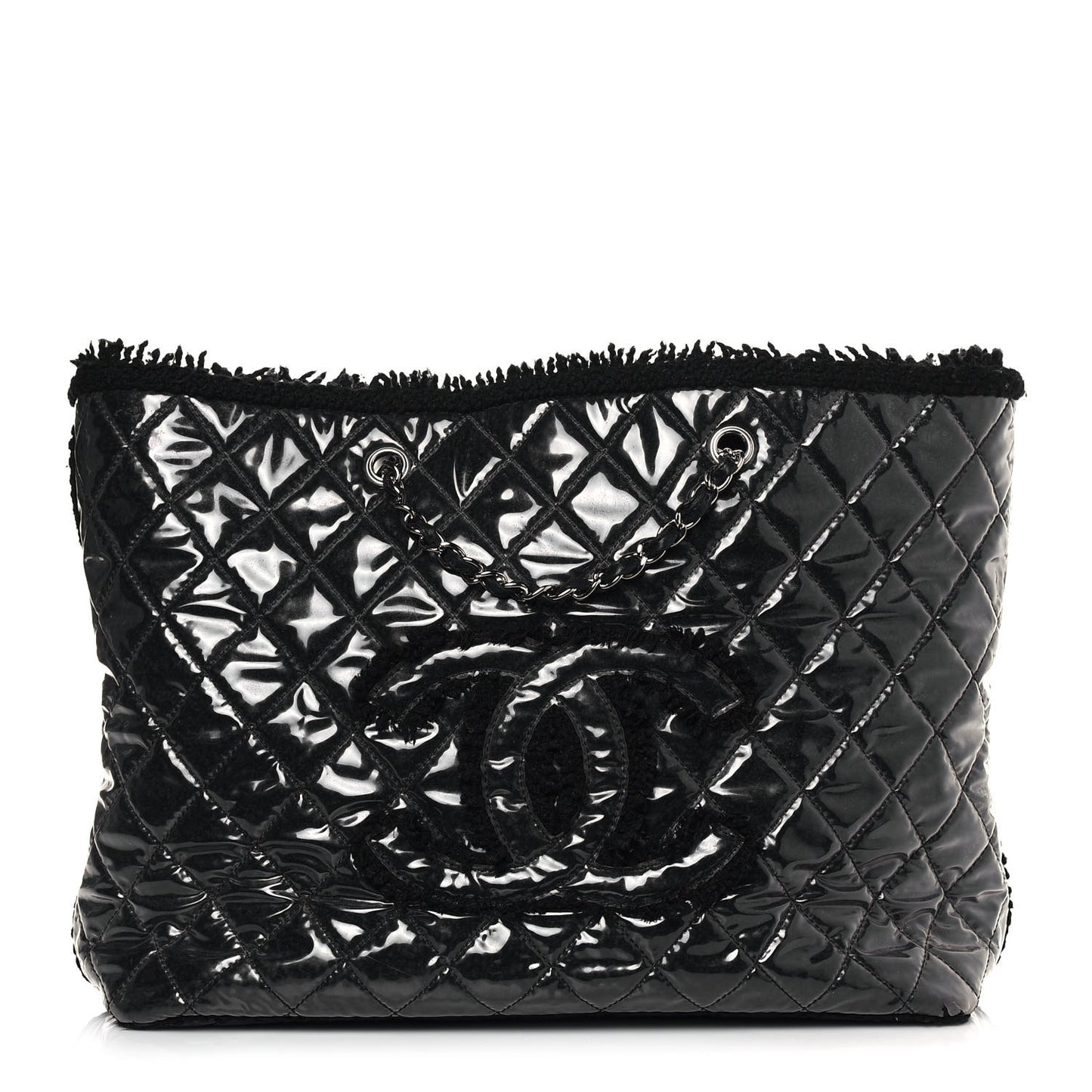 Vinyl Quilted Large Funny Tweed Tote Black
