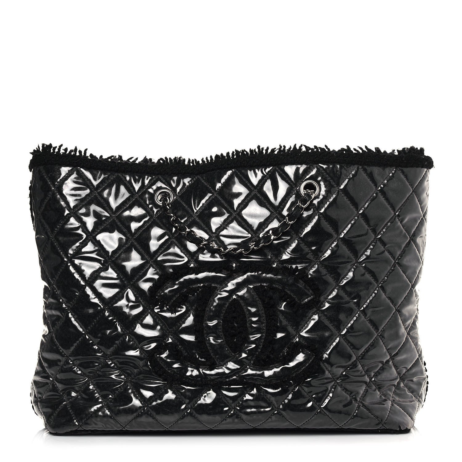 Chanel Vinyl Quilted Large Funny Tweed Tote Black 1 of 15