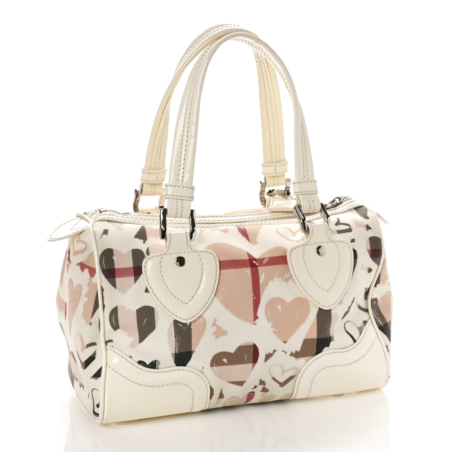 Patent Nova Check Heart Small Chester Bowling Bag White