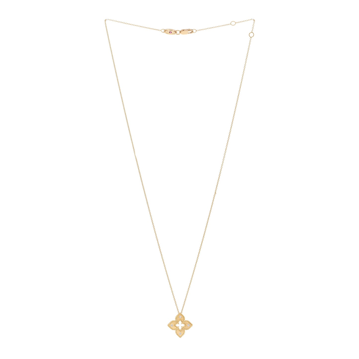 18K Yellow Gold Diamond Petite Venetian Princess Flower Pendant Necklace