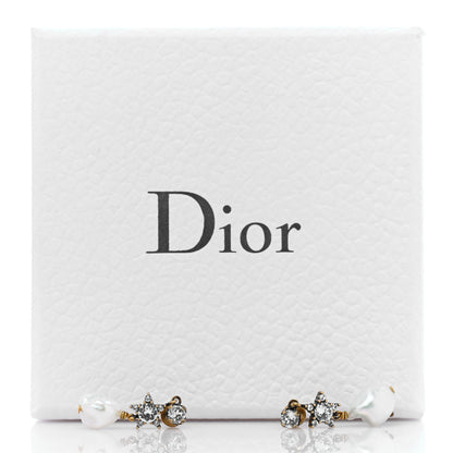 Christian Dior Crystal Pearl Star Bee Earrings Aged Gold 5 of 5