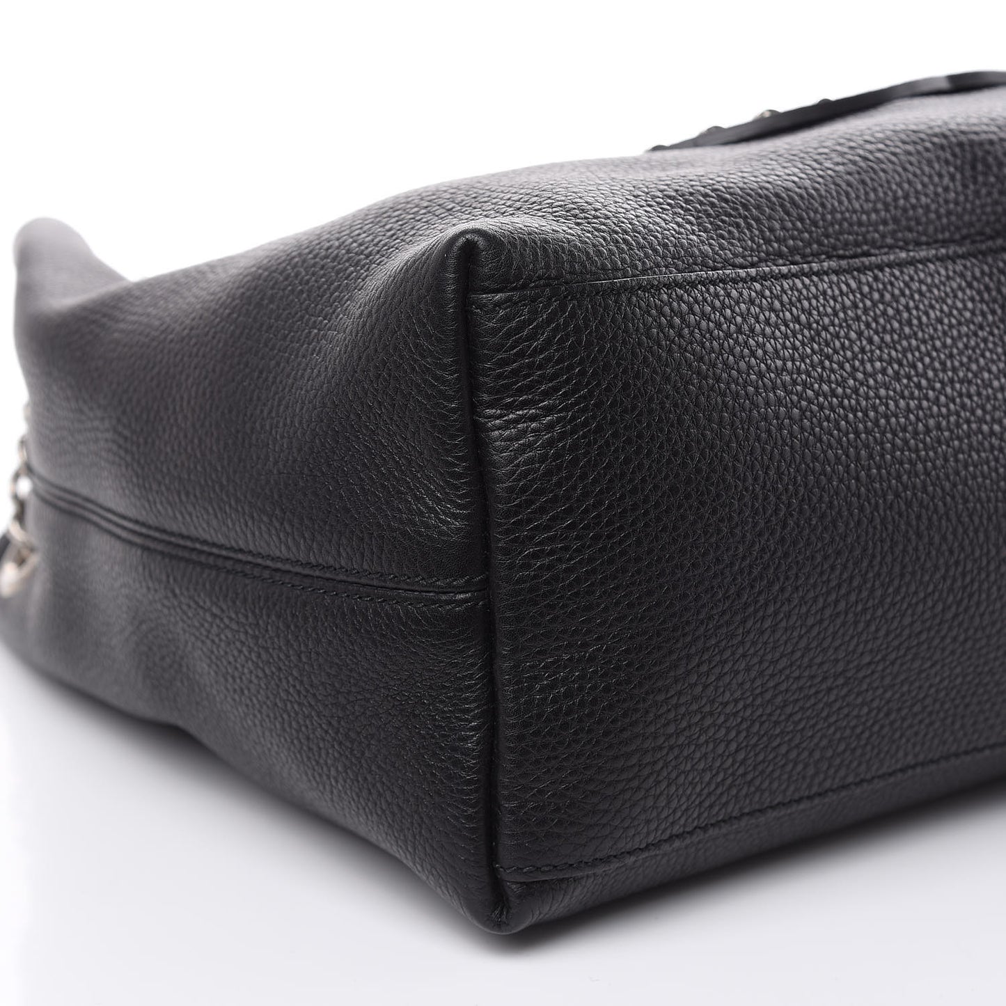 Pebbled Calfskin Studded Medium Soho Chain Shoulder Bag Black