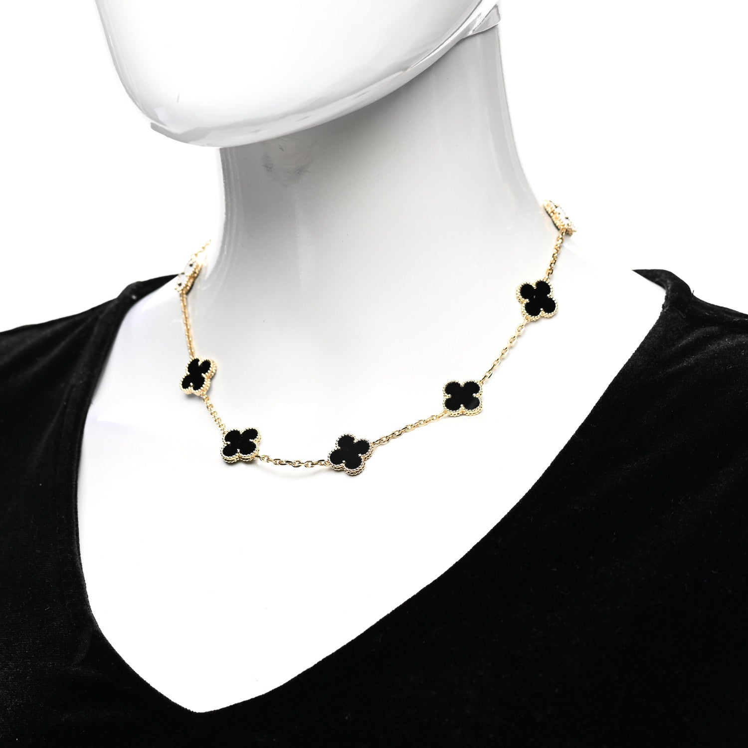 Van Cleef & Arpels 18K Yellow Gold Black Onyx 10 Motifs Vintage Alhambra Necklace 2 of 6