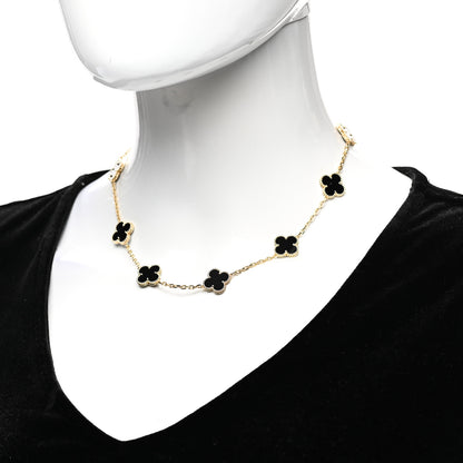 Van Cleef & Arpels 18K Yellow Gold Black Onyx 10 Motifs Vintage Alhambra Necklace 2 of 6